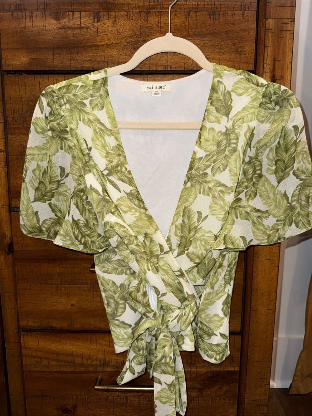 Miami Tropical Leaf-Print Tie Front Blouse